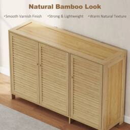 PAWNORA Bamboo Shoe Cabinet with Louvered Doors 18 Pairs Shoe in Natural - Size: 100 cm x 15 cm - thumbnail 6