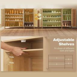 PAWNORA Bamboo Shoe Cabinet with Louvered Doors 18 Pairs Shoe in Natural - Size: 100 cm x 15 cm - thumbnail 3