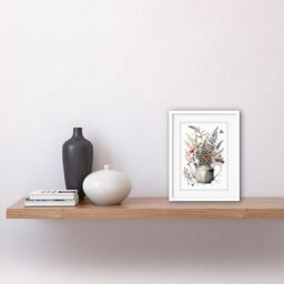 "Artery8 Wall Art Print Spring Wildflower Bouquet in White Ceramic Teapot Artwork Framed 9X7 Inch - Size: W7"" x H9""" - thumbnail 2