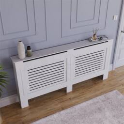 FLAVORA Extra Large-Radiator Cover White Modern MDF Wood Slat Grill Heat - thumbnail 3