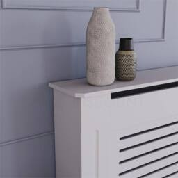 FLAVORA Extra Large-Radiator Cover White Modern MDF Wood Slat Grill Heat - thumbnail 2