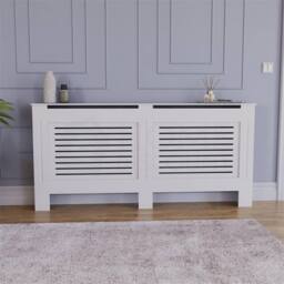 FLAVORA Extra Large-Radiator Cover White Modern MDF Wood Slat Grill Heat - thumbnail 4
