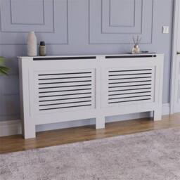 FLAVORA Extra Large-Radiator Cover White Modern MDF Wood Slat Grill Heat - thumbnail 5