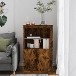 Berkfield Home Side Cabinet with LED Lights Smoked Oak Engineered Wood in Brown - thumbnail 4