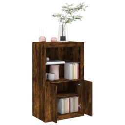 Berkfield Home Side Cabinet with LED Lights Smoked Oak Engineered Wood in Brown - thumbnail 5