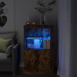 Berkfield Home Side Cabinet with LED Lights Smoked Oak Engineered Wood in Brown - thumbnail 1