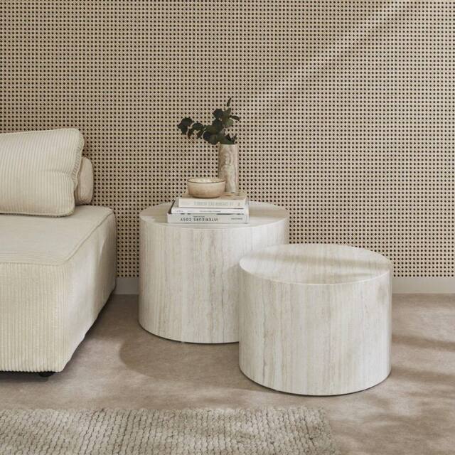 sweeek Pair of round marble-effect nesting coffee tables in White - image 1