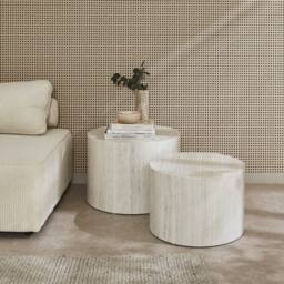 sweeek Pair of round marble-effect nesting coffee tables in White - thumbnail 1
