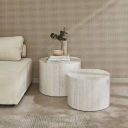 sweeek Pair of round marble-effect nesting coffee tables in White - thumbnail 4