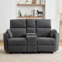 Artemis Home Powell 2 Seat Rocker Recliner Sofa With Centre Console in Dark Grey - Size: 2 Seater - thumbnail 2