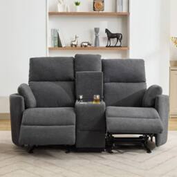 Artemis Home Powell 2 Seat Rocker Recliner Sofa With Centre Console in Dark Grey - Size: 2 Seater - thumbnail 1