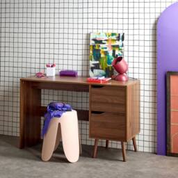sweeek 2-drawer desk with vintage walnut effect in Dark Brown - thumbnail 7