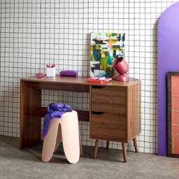 sweeek 2-drawer desk with vintage walnut effect in Dark Brown - thumbnail 1