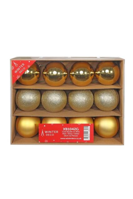 KDMD Gold Bauble on Wire - Matt Shiny Glitter 12 Pack - image 1