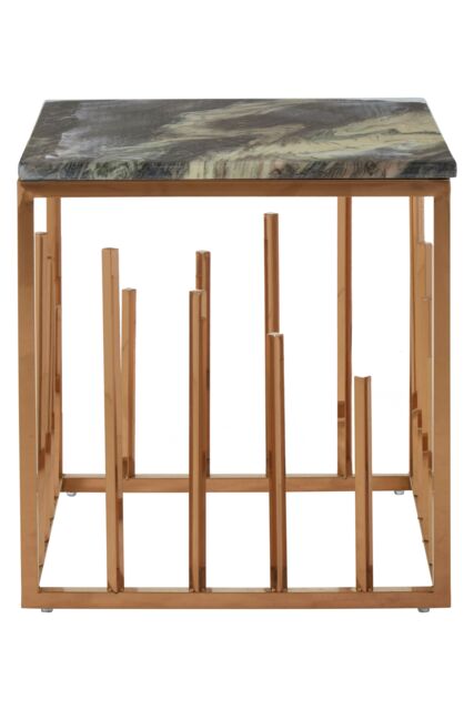 Orsina Rose Gold Finish Square Side Table, Black Faux Marble Top With Textured Detail, Contemporary Luxe End Table - image 1