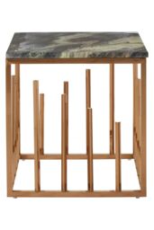 Orsina Rose Gold Finish Square Side Table, Black Faux Marble Top With Textured Detail, Contemporary Luxe End Table
