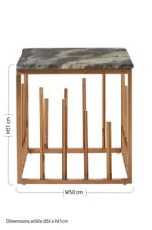 Orsina Rose Gold Finish Square Side Table, Black Faux Marble Top With Textured Detail, Contemporary Luxe End Table - thumbnail 2