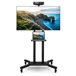 Gymax Mobile TV Stand Height Adjustable TV Cart for 32-70 Inch Display in Black - thumbnail 1