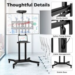 Gymax Mobile TV Stand Height Adjustable TV Cart for 32-70 Inch Display in Black - thumbnail 6