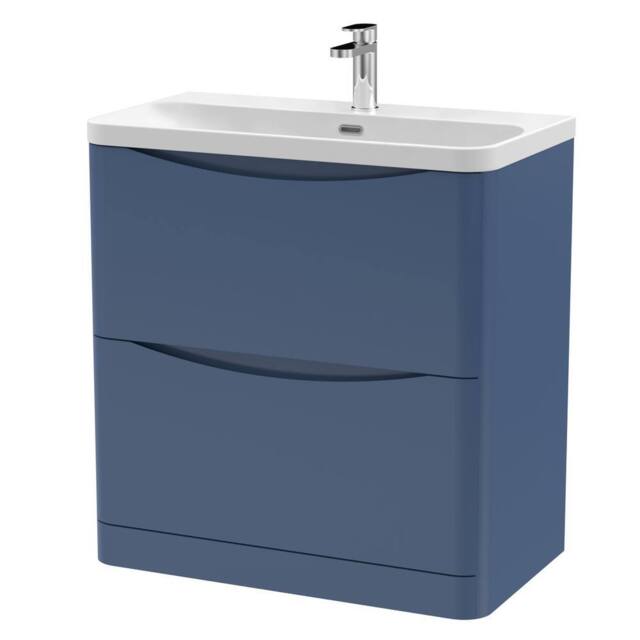 Balterley Bathroom Floor Standing 2 Drawer Vanity, Ceramic Basin, Blue, 800mm in Blue - image 1