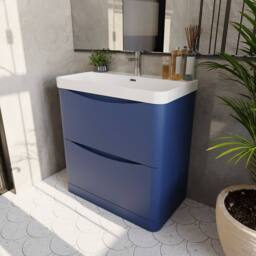 Balterley Bathroom Floor Standing 2 Drawer Vanity, Ceramic Basin, Blue, 800mm in Blue - thumbnail 4