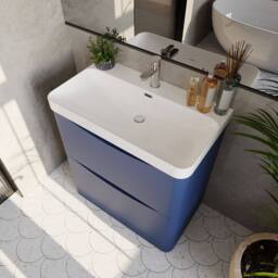Balterley Bathroom Floor Standing 2 Drawer Vanity, Ceramic Basin, Blue, 800mm in Blue - thumbnail 3