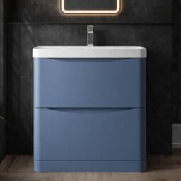 Balterley Bathroom Floor Standing 2 Drawer Vanity, Ceramic Basin, Blue, 800mm in Blue - thumbnail 6