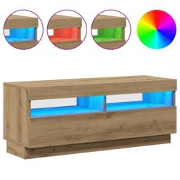 Berkfield Home TV Cabinet with LED Lights Artisian Oak 100x35x40 cm Engineered Wood - Size: 100 x 35 x 40 cm - thumbnail 4