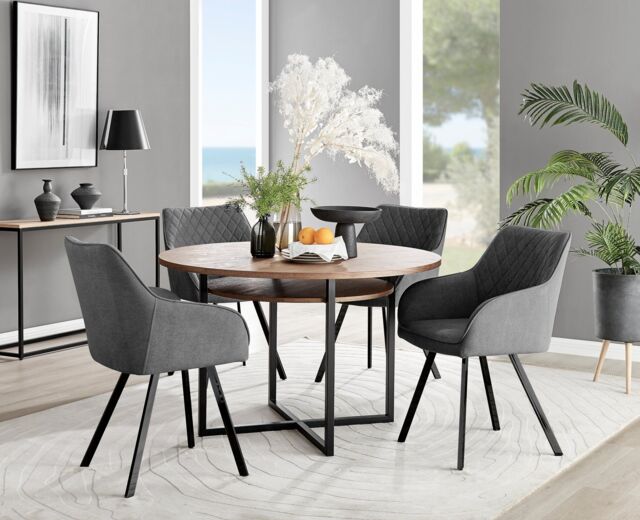 FurnitureboxUK Adley Brown Wood Storage Dining Table & 4 Falun Black Leg Chairs in Dark Grey - image 1