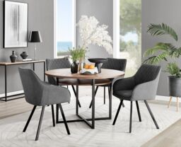 FurnitureboxUK Adley Brown Wood Storage Dining Table & 4 Falun Black Leg Chairs in Dark Grey - thumbnail 1
