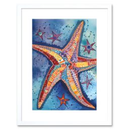 "Artery8 Wall Art Print Modern Folk Art Starfish Bathroom Artwork Framed 9X7 Inch in White - Size: W7"" x H9""" - thumbnail 1