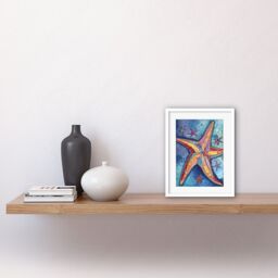 "Artery8 Wall Art Print Modern Folk Art Starfish Bathroom Artwork Framed 9X7 Inch in White - Size: W7"" x H9""" - thumbnail 2