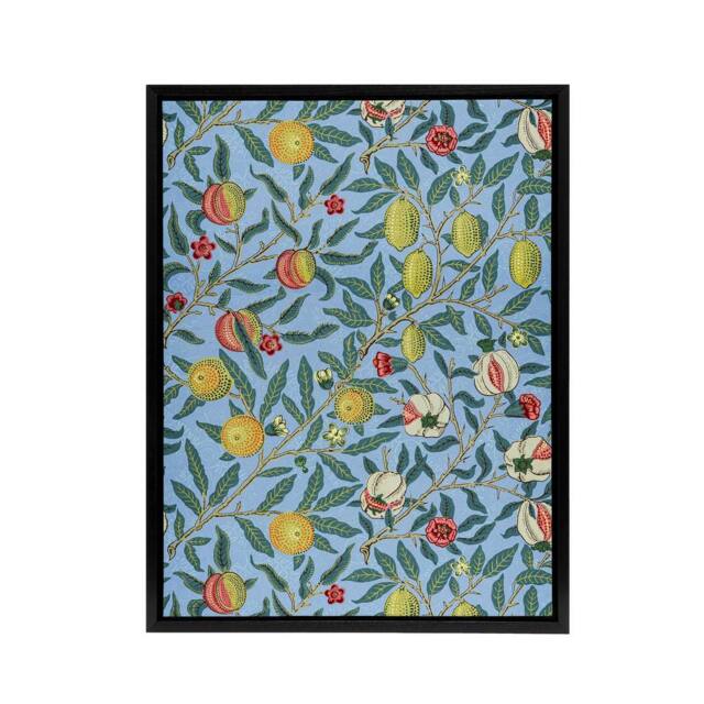 "Artery8 Four Fruits Vibrant Pattern Framed Canvas Wall Art Print William Morris in Black - Size: W12"" x H16""" - image 1