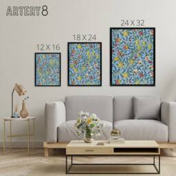 "Artery8 Four Fruits Vibrant Pattern Framed Canvas Wall Art Print William Morris in Black - Size: W12"" x H16""" - thumbnail 4