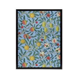 "Artery8 Four Fruits Vibrant Pattern Framed Canvas Wall Art Print William Morris in Black - Size: W12"" x H16""" - thumbnail 1