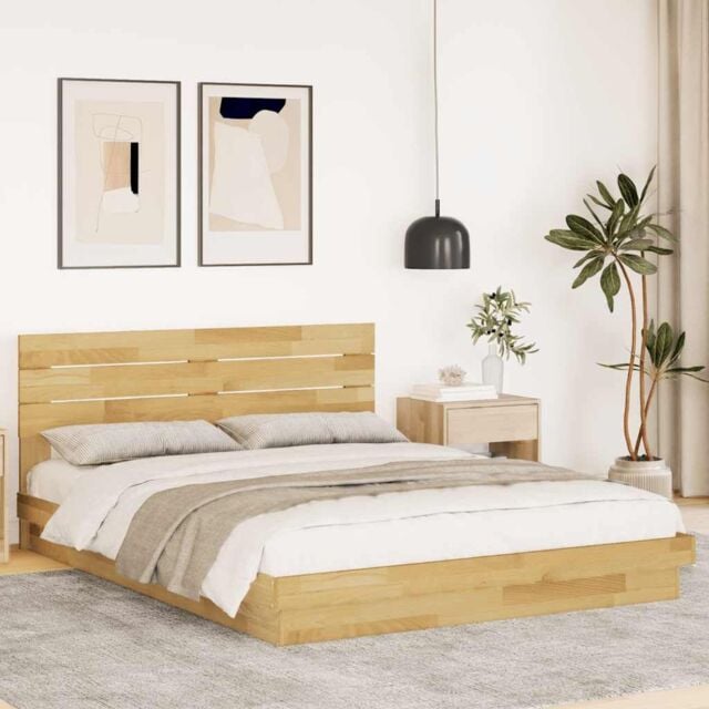 Berkfield Home Bed Frame with Headboard without Mattress 150x200 cm King Size Solid Wood Oak in Brown - image 1