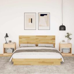 Berkfield Home Bed Frame with Headboard without Mattress 150x200 cm King Size Solid Wood Oak in Brown - thumbnail 4