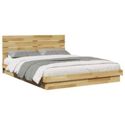 Berkfield Home Bed Frame with Headboard without Mattress 150x200 cm King Size Solid Wood Oak in Brown - thumbnail 5