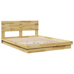 Berkfield Home Bed Frame with Headboard without Mattress 150x200 cm King Size Solid Wood Oak in Brown - thumbnail 3