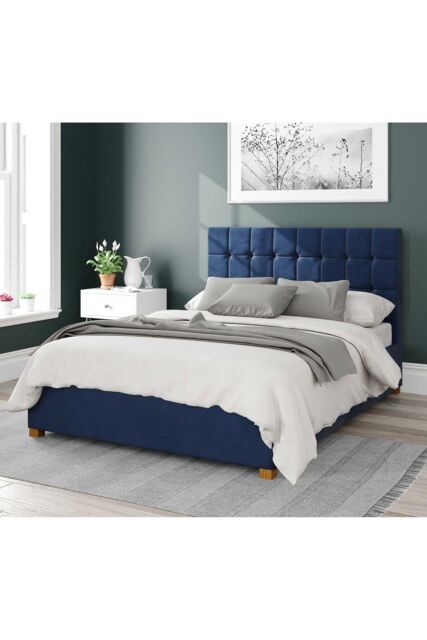 Aspire Sinatra Upholstered Ottoman Storage Bed, Plush Velvet Fabric in Navy - Size: Single - image 1