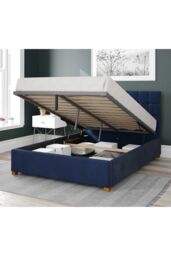 Aspire Sinatra Upholstered Ottoman Storage Bed, Plush Velvet Fabric in Navy - Size: Single - thumbnail 2