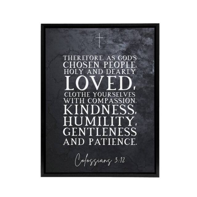 "Artery8 Colossians 3 12 Compassion Bible Quote Framed Canvas Wall Art Print in Grey - Size: W18"" x H24""" - image 1
