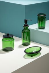 Orsina Elegant Green Glass Toothbrush Holder With Vintage-Inspired Design, Stylish Bathroom Organiser - thumbnail 3