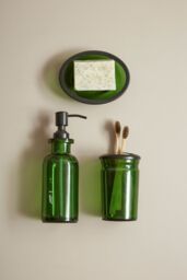 Orsina Elegant Green Glass Toothbrush Holder With Vintage-Inspired Design, Stylish Bathroom Organiser - thumbnail 2