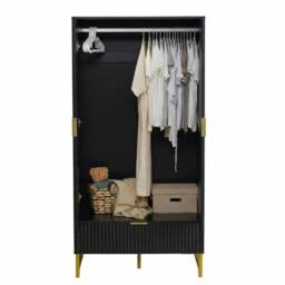 FURNITURE ONE 2-Doors Wardrobe Cabinet with Drawers in Black - Size: 1 Pack - thumbnail 6