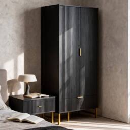 FURNITURE ONE 2-Doors Wardrobe Cabinet with Drawers in Black - Size: 1 Pack - thumbnail 3