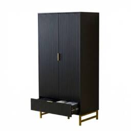 FURNITURE ONE 2-Doors Wardrobe Cabinet with Drawers in Black - Size: 1 Pack - thumbnail 5
