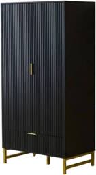 FURNITURE ONE 2-Doors Wardrobe Cabinet with Drawers in Black - Size: 1 Pack - thumbnail 7