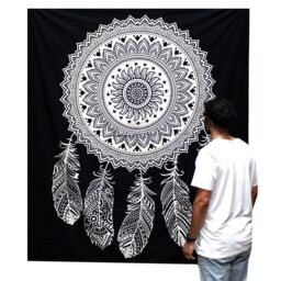 KDMD B&W Double Cotton Bedspread + Wall Hanging - Dreamcatcher in White - thumbnail 2