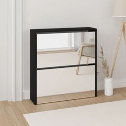 Berkfield Home Shoe Cabinet with Mirror 2-Layer Black 63x17x67 cm - Size: 63 x 17 x 67 cm